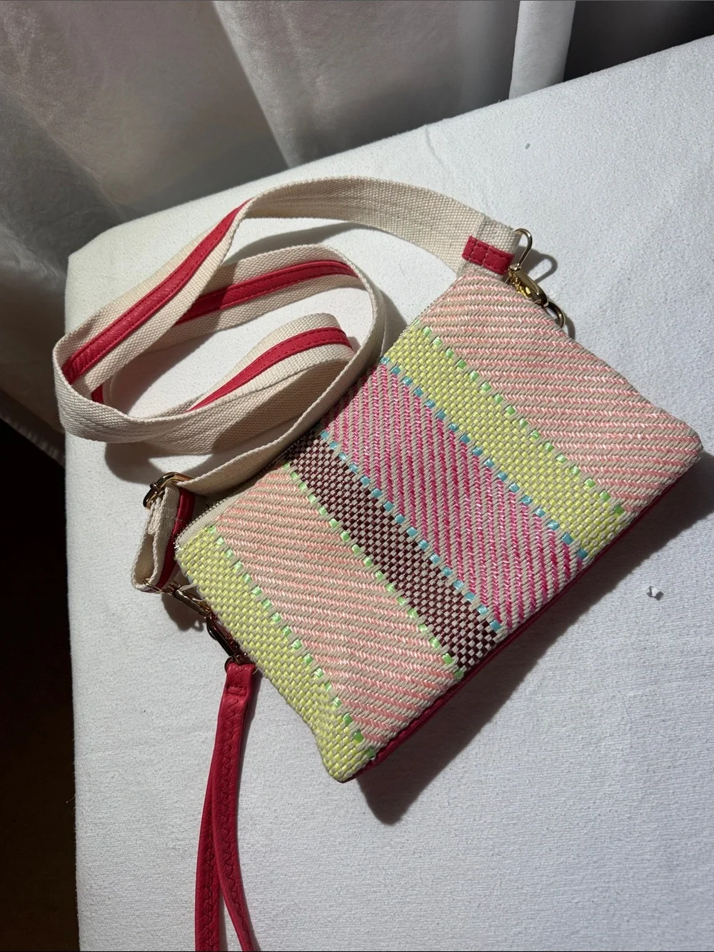 Jen & Co Striped Woven Wristlet Clutch in Pink and Lime